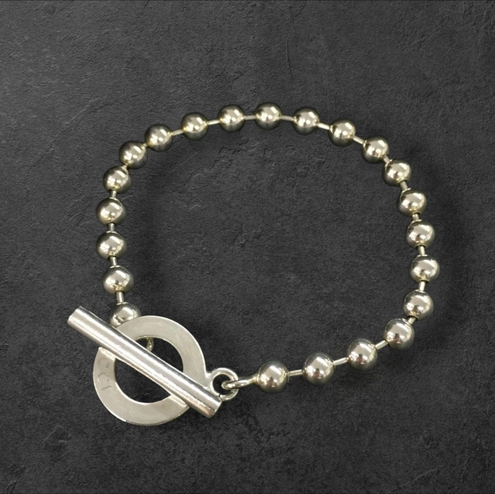Gucci 925 Sterling Silver Beaded Toggle Bracelet - Picture 2 of 5